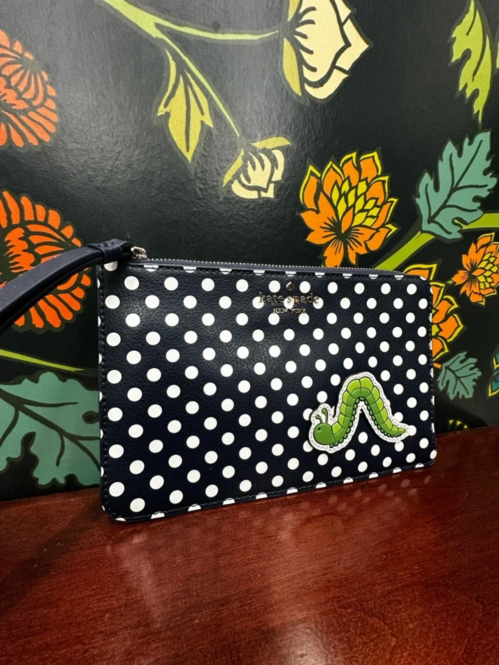 Kate Spade Inchworm Polka Dot L Zip Wristlet NWT Enchanted Forest Novelty
